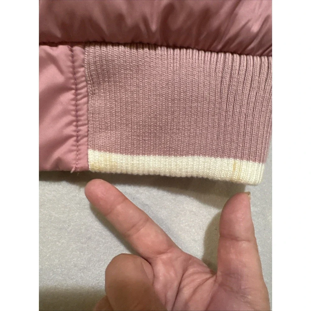Tommy Jeans Y2K Puffer Jacket‎ Women Sz M Pink White Stripe Removable Sleeve Vtg